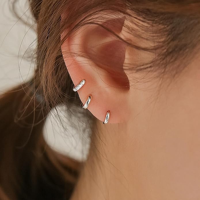 Small Gold Huggie Hoop Earrings Set for Women Men Hypoallergenic 14K Plated Stack Cartilage Earrings, Multiple Piercing Lightweight Mini Thin Cute Dainty Trendy Jewelry Set Christmas Gifts for Women