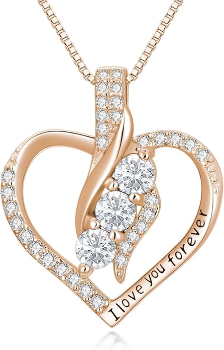 Rose Heart Birthstone Necklace for Women - Solid S925 Sterling Silver with Rose Gold Plated Infinity Symbol of Love Valentine's, Mother's Day, Anniversary, Christmas Birthday Gift for Her, Mom, Wife, or Girlfriend.