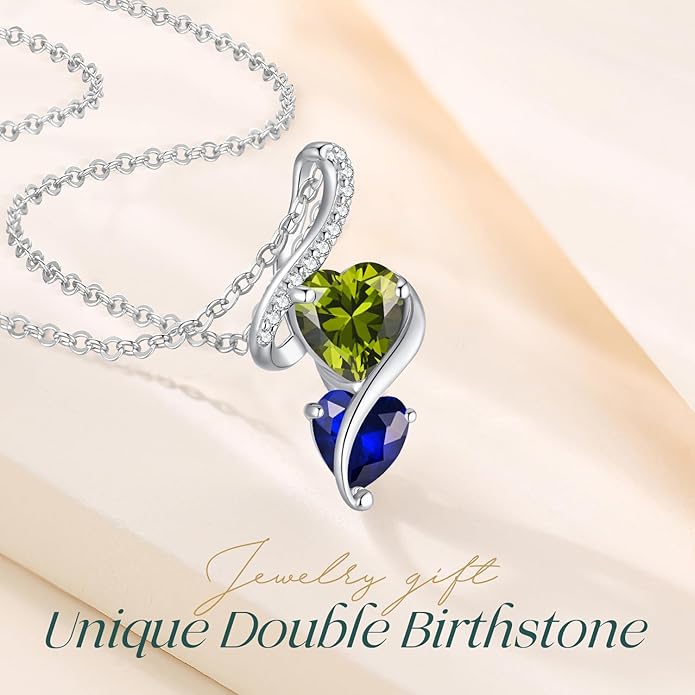 LOUISA SECRET Unique Double Heart Necklace Gifts for Wife Women, 925 Sterling Silver Tiny Birthstone Pendant Jewelry Gift for Her Girlfriend Mom Valentine's Day Anniversary Mother's Day Birthdays & Christmas