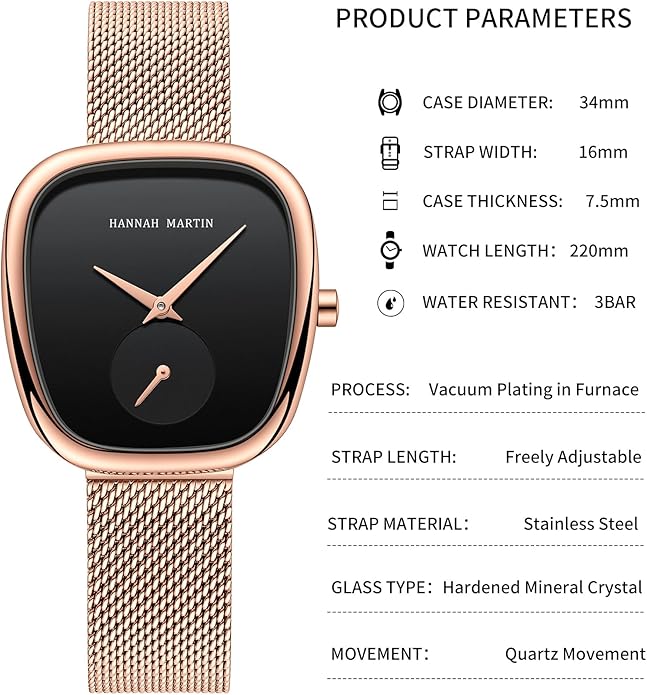 HANNAH MARTIN Watches for Women Waterproof Ladies Analog Quartz Wrist Watches Stainless Steel Band Fashion Dainty Female Watch Luxury Bracelet Diamond