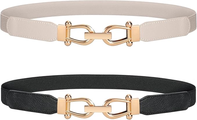 JASGOOD Women Stretchy Waist Belt Retro Elastic Skinny Belt for Ladies with Gold Buckle