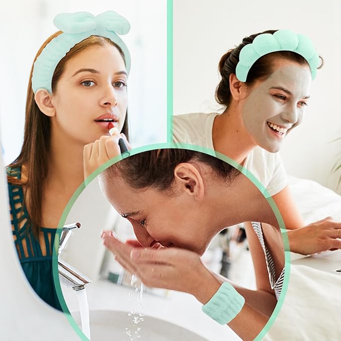 Spa Headband & Wristband Set，Makeup & Skincare Headbands for Washing Face，Face Wash Head band for Women，Hair Accessories for Women，Cute Hair Band for Girls 4 Pcs