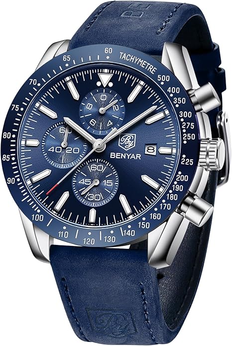 BY BENYAR Watch for Men Analog Quartz Chronograph Waterproof Luminous Designer Mens Wrist Watches Business Work Sport Casual Dress Watch with Silicone Strap Elegant Gifts for Men