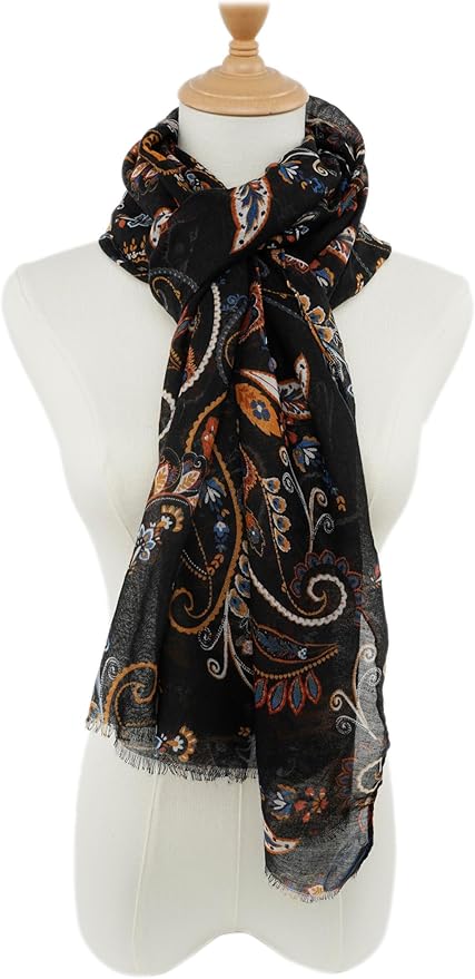 YOUR SMILE Large Boho Scarf for Women Lightweight Floral Printed Scarves Fall Winter Fashion Fringed Shawl wraps