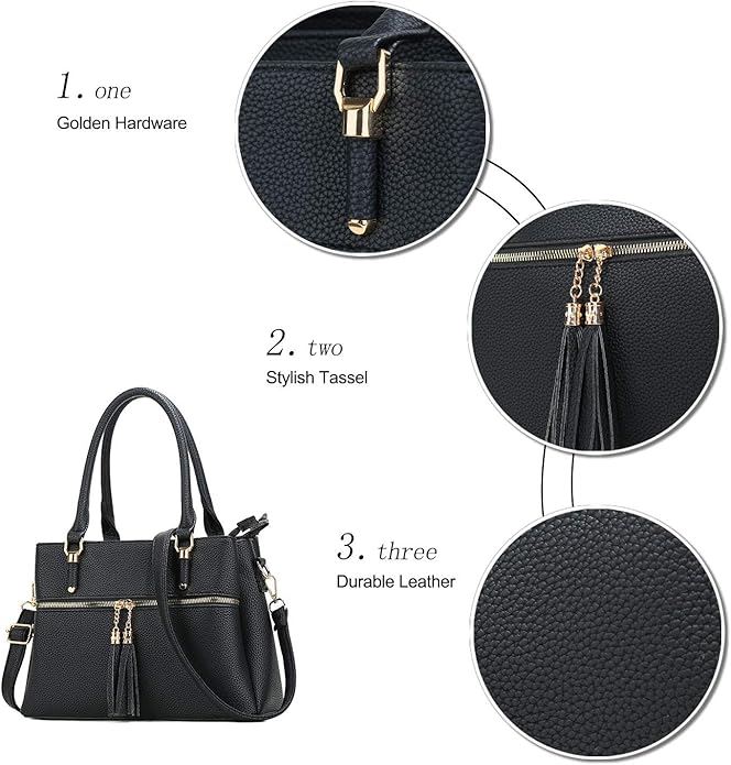 KKXIU Women Satchel Bags Handle Shoulder Handbags and Purses Pockets Zipper Leather Crossbody Bags