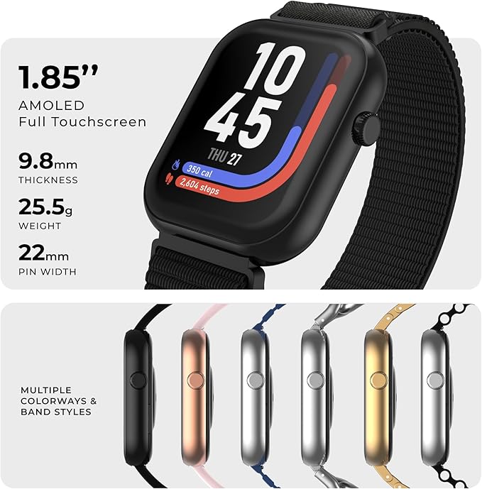 iTouch AIR 5 Smartwatch – 1.85” AMOLED Display, Bluetooth Calling, 100+ Sport Modes, Heart Rate, SPO₂, Stress & Sleep Tracking, IP68 Water Resistant, 7-Day Battery Life – for Android & iOS