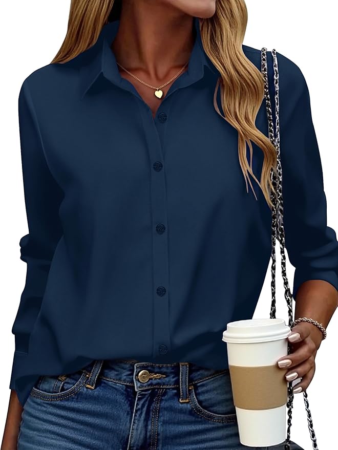 ZEAGOO Button Down Shirt for Women Long Sleeve Blouses Floral Printed Tops Business Casual Work Outfits S-XXL