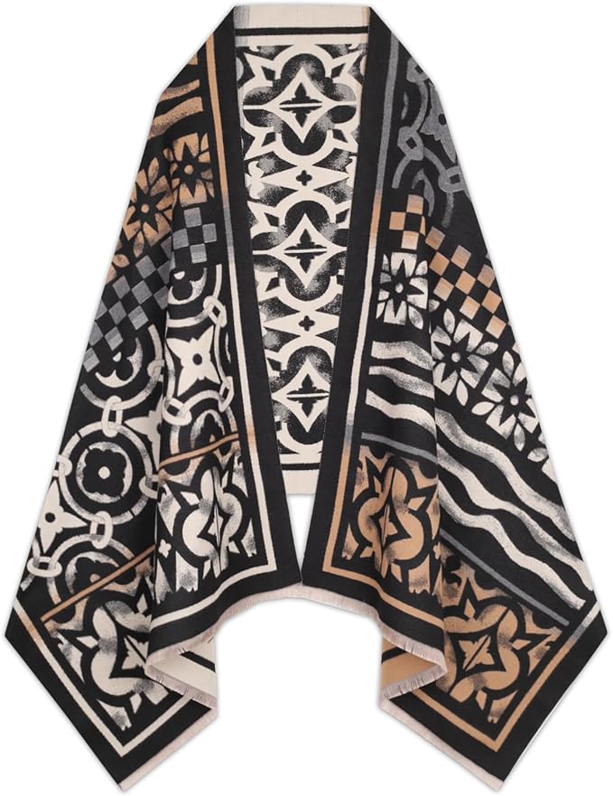 EXTREE Scarfs for Women Pashmina Silky Shawl Wrap for Evening Dressing Blanket Open Front Poncho Cape
