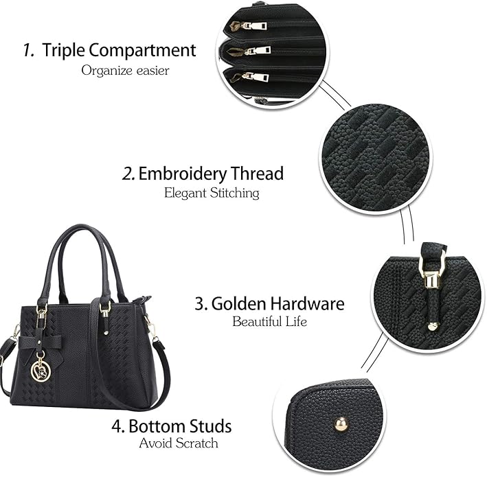 KKXIU Women Satchel Bags Handle Shoulder Handbags and Purses Pockets Zipper Leather Crossbody Bags