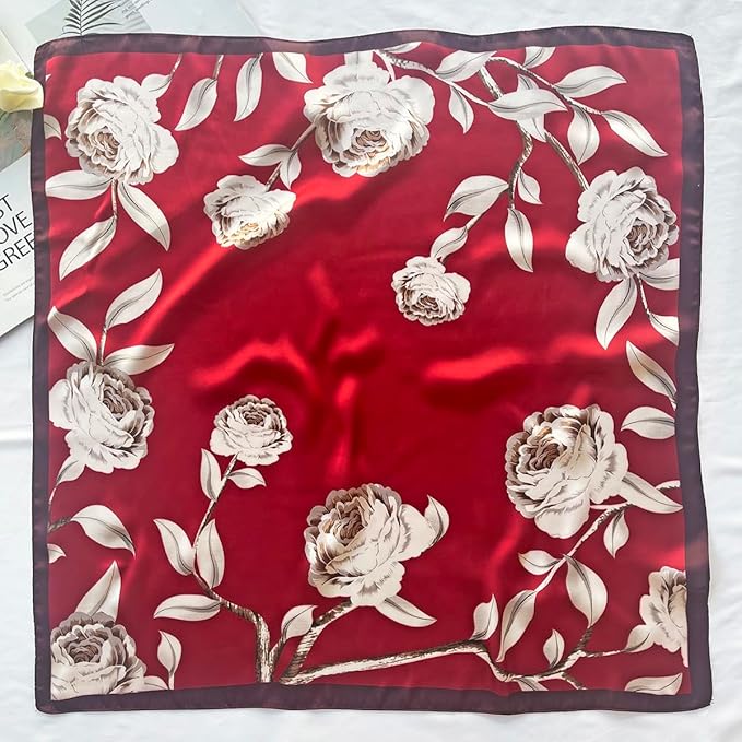 FONYVE Silk Feeling Scarf Medium Square Satin Head Scarf for Women 27.5 × 27.5 inches