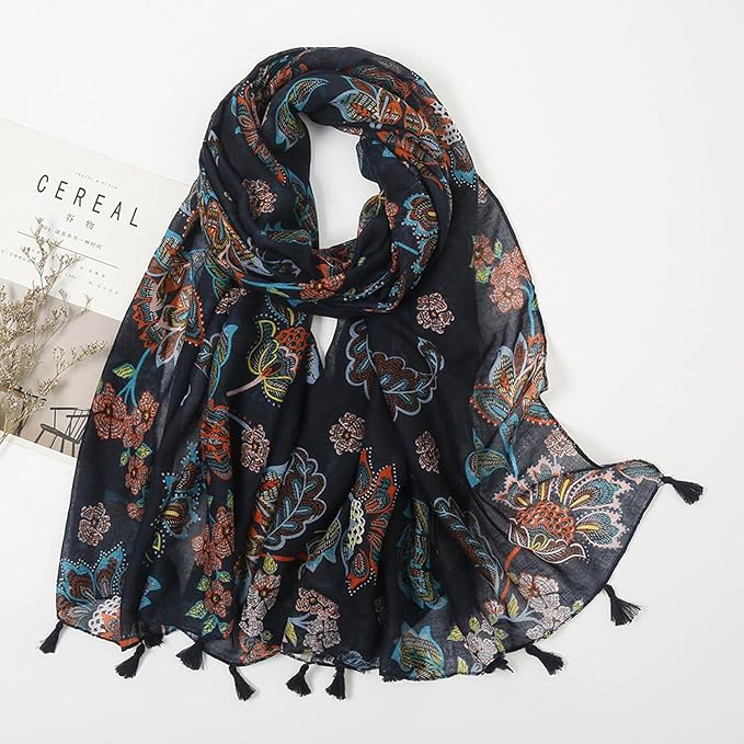 YOUR SMILE Large Boho Scarf for Women Lightweight Floral Printed Scarves Fall Winter Fashion Fringed Shawl wraps