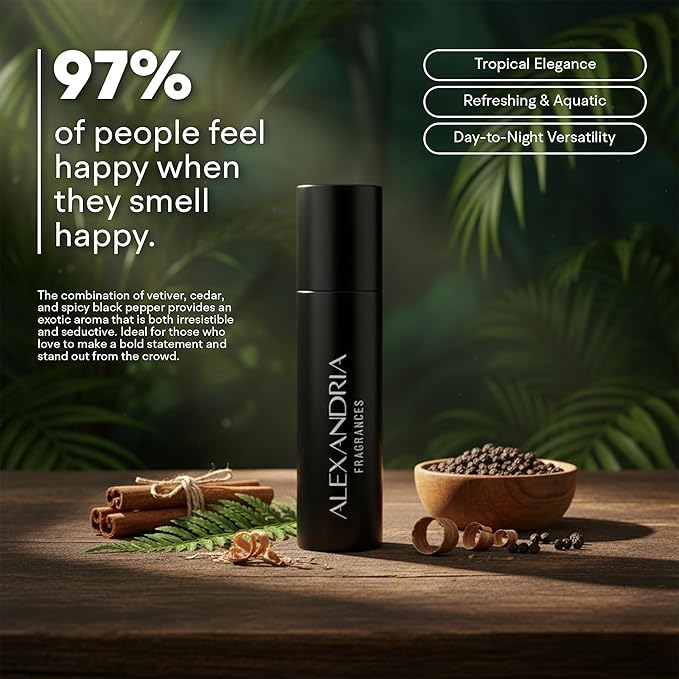 Alexandria Fragrances Miami Beach Perfume - Long Lasting Eau de Parfum for Men & Women - Everyday Men’s Cologne with Citrus, Ginger, Vetiver & Cedar Notes - Inspired by Beach & Summer Vibes - 10ml