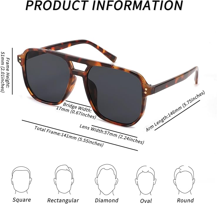 FEISEDY Retro Square Aviator Sunglasses Women Men 70s Vintage Trendy Plastic Frame Sun Glasses B2835