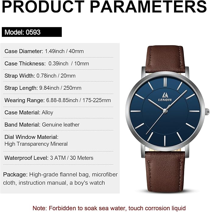 LN LENQIN Mens Watches Watches for Men Analog Quartz Watch 30M Waterproof Men's Wrist Watch Minimalist Fashion Business Mens Dress Designer Watch with Leather Band