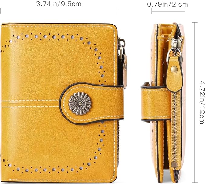 Premium Slim Genuine Leather Bifold Wallet for Women with Advanced RFID Blocking Technology and Zippered Coin Compartment (Yellow)