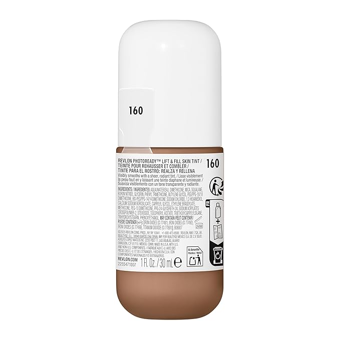 Revlon PhotoReady Lift & Fill Skin Tint, Dewy Foundation with Sheer Buildable Coverage, Lightweight & Hydrating, 160, 1 fl oz