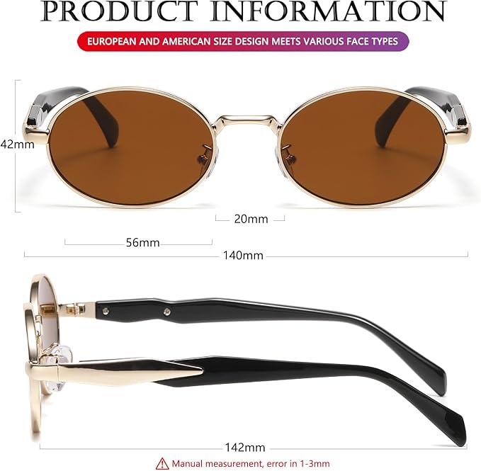 AIEYEZO Retro Oval Sunglasses for Women Men Trendy Fashion Round Sun Glasses Oval Metal Framed Shades