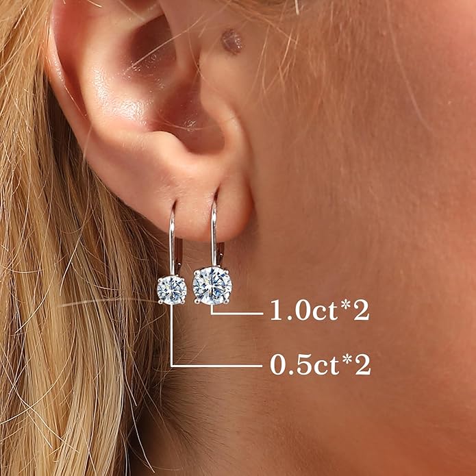 Moissanite Earrings for Women 2.0CT D Color,18K White Gold Plated Sterling Silver Dangle Earrings, Leverback Drop Earrings Jewelry for Gifts