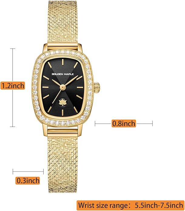 GOLDEN MAPLE Watches for Women, Dainty Gold Watch with Small Stainless Steel Case, Quartz Movement and Water Resistant, Adjustable Mesh Band
