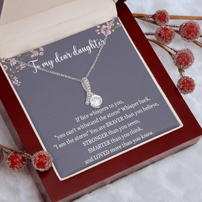 VIRAGIL To My Daughter Gift Necklace From Dad or Mom - Badass Daughter Jewelry With Heartfelt Message & Elegant Box