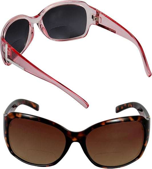Bifocal Sunglasses 'The Fashionista' Women's Designer Outdoor Reading Glasses with UV400 Protection (2 Pack)