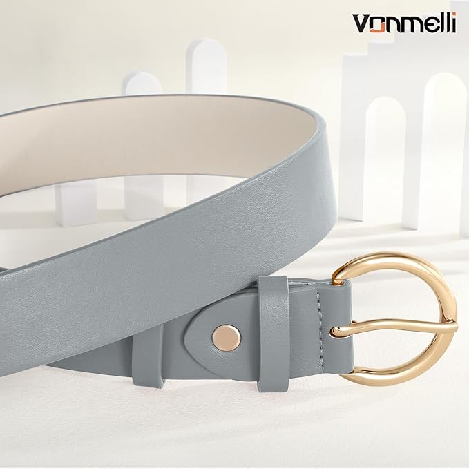 VONMELLI Women Leather Belt for Pants Jeans Dresses Ladies Belts with Fashion Gold Silver Buckle