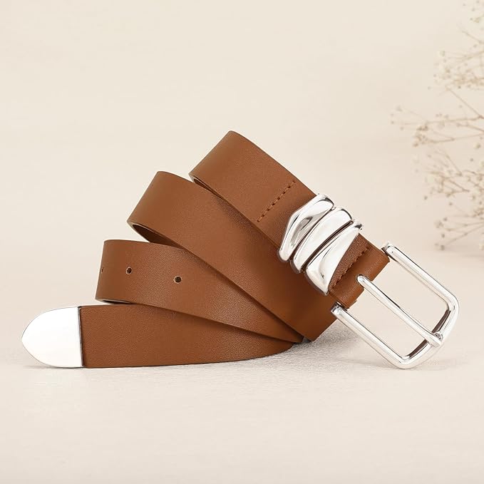 VONMELLI Women's Belt for Jeans Dress Leather Belt for Women Fashion Waist Ladies Belt with Silver Buckle
