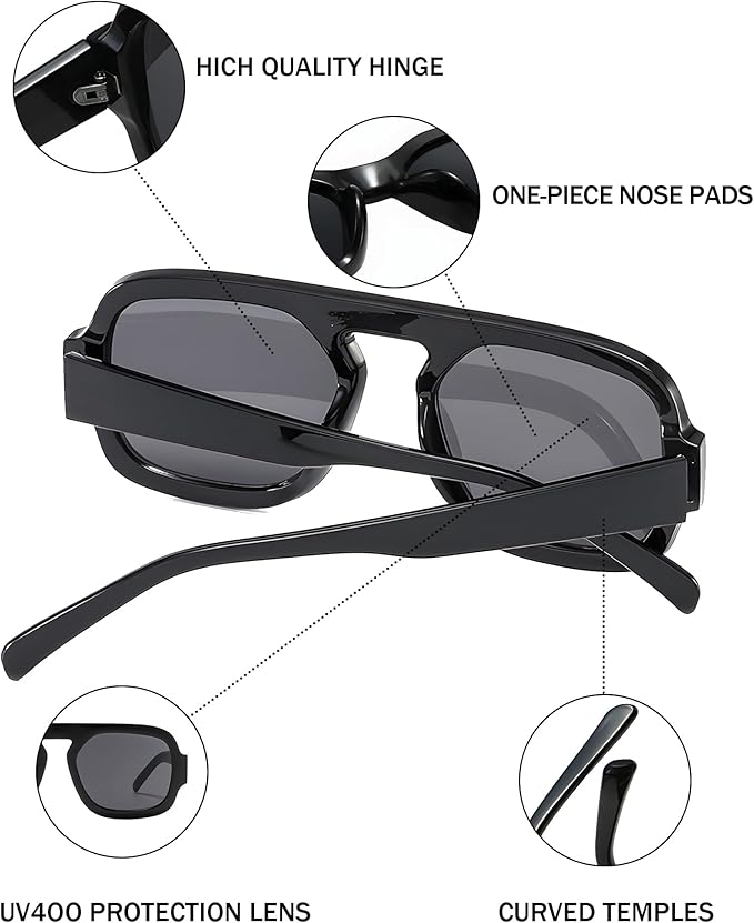 Oversized Retro Square Aviator Sunglasses for Women Men – 70s Vintage Big Frame Flat Top Shades, Fashion Sunglasses