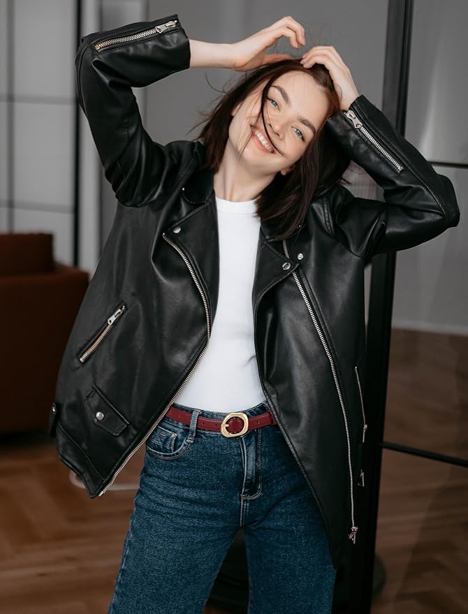 Thin Belt for Women Jeans Faux Leather Ladies Skinny Waist Belts for Dresses Pants with Trendy Gold/Silver Buckle