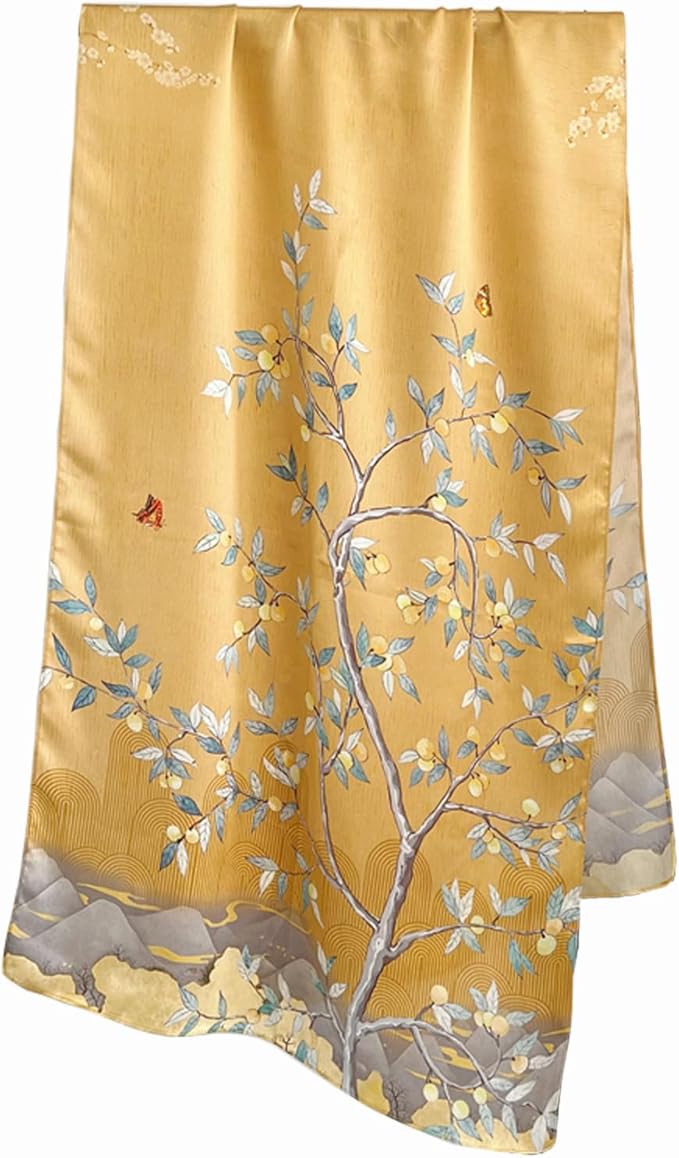 100% Mulberry Silk Scarfs for Women Floral Print Satin Long Scarf for Headscarf Hair Wraps Shawl with Gift Packed