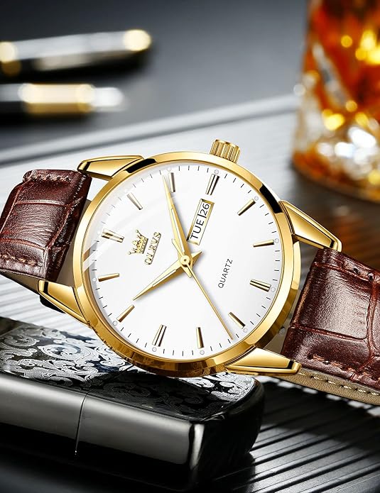 OLEVS Mens Watches, Casual Leather Watches for Men Easy to Read Quartz Number Watch with Date Waterproof Blue/Black/Silver Face Men's Wrist Watches…