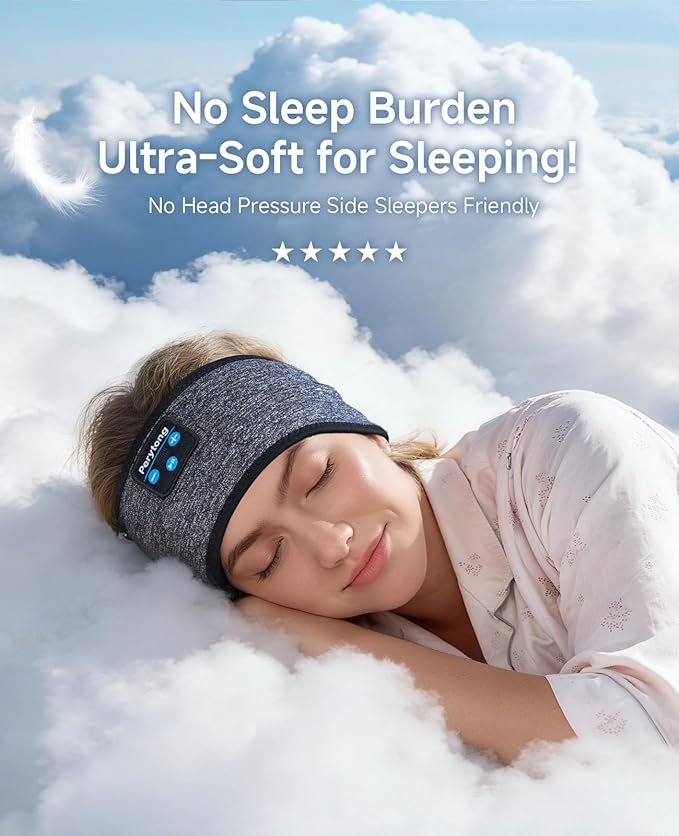 Perytong Sleep Headband Headphones Bluetooth 5.4, Sleeping Headphones Wireless for Side Sleepers, Over-Ear Headphones with HD Stereo Speakers, Sports Headband Eye Mask for Sleeping Yoga Workout