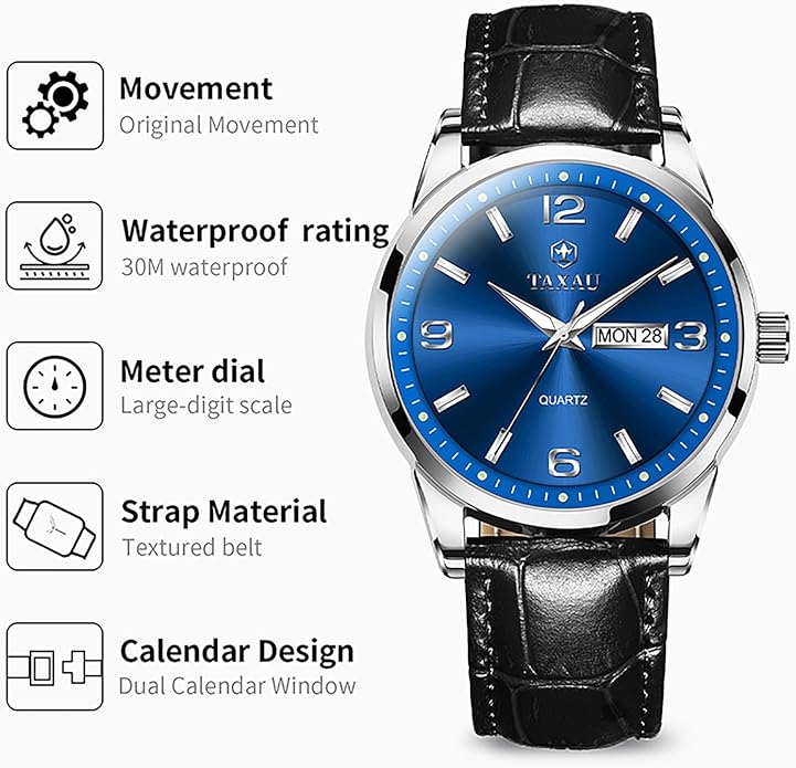 Watches for Men Adjustable Large Arabic Numerals Mens Watches Waterproof Band with Date Popular Quartz Men's Wrist Watch