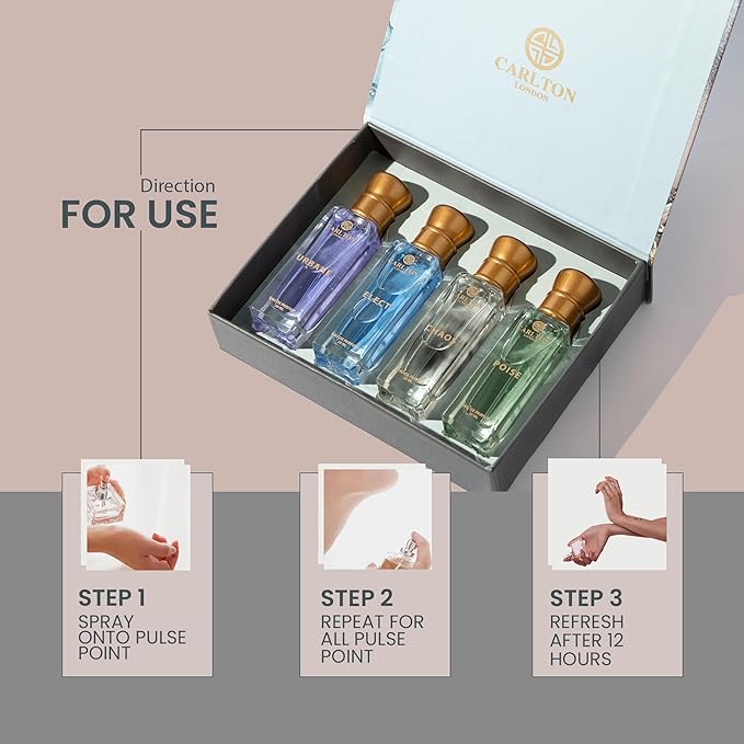 Carlton London Elite Perfume For Woman & Man – 4x20ml | Luxury Perfume Gift Set For Couple | Long Lasting Unisex EDP Combo With Fruity, Musky, Citrusy, Smoky Notes | Travel Size Perfumes Set