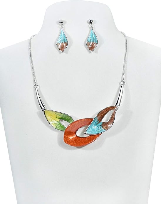 Vintage Statement Jewelry Set Leaf Floral Bohemian Boho Statement Necklace Earring Set Crystal Fashion Costume Jewelry