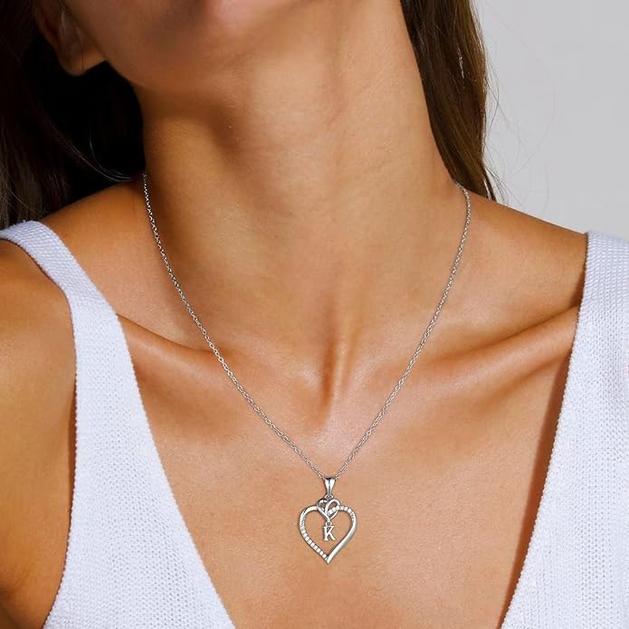 STORUP Gifts for Women Teen Girls - Heart Initial Necklaces for Women Girls, 14K-Gold-Plated Cubic Zirconia Initial A-Z Pendant Dainty Heart Necklaces for Teen Girl Jewelry Birthday Gifts