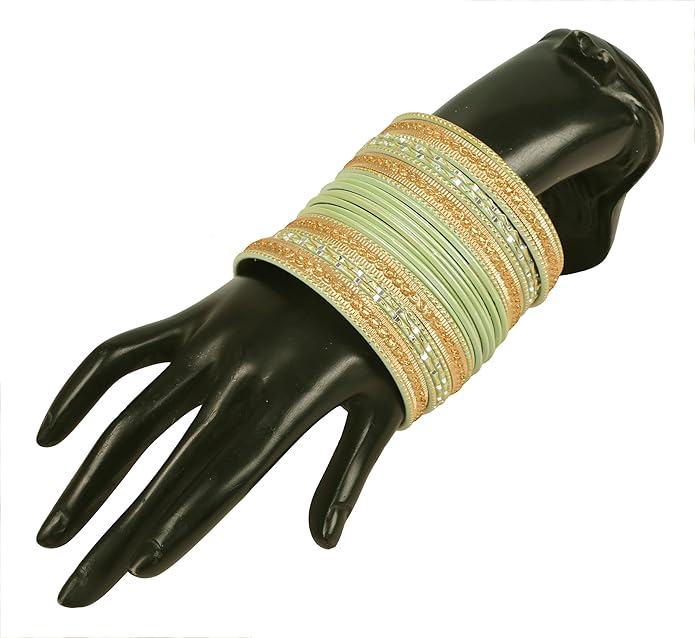 Touchstone Indian Metal Bangles for Women Gold Alloy Bracelets desi 2 Dozen Bangle Collection Bollywood Women's Jewelry Set Multi Stacking Wide Chunky Textured Golden Set of 24 in Gold or White Tone