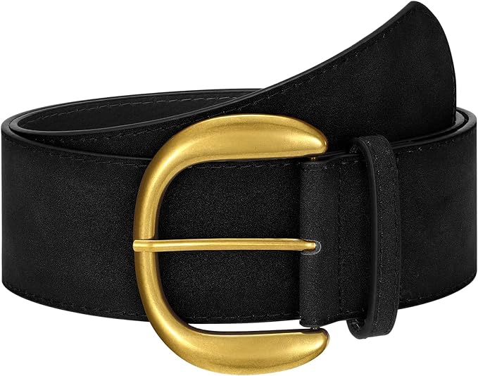 SANSTHS Women Wide Suede Belt for Dresses Jeans Fashion Thick Leather Waist Belts Ladies Chunky Belts