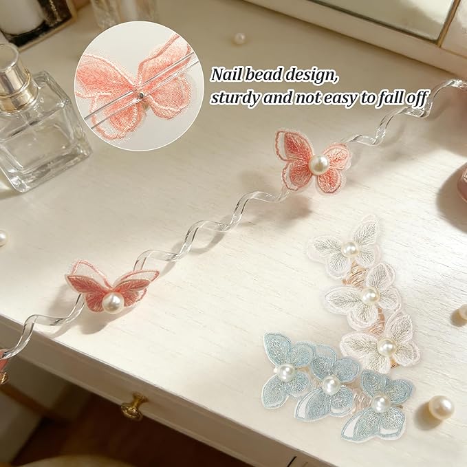 4PC Pearl Butterfly Telephone Wire Hair Ties – Spiral Elastic Bubble Ponytail Hair Bands for Women & Girls, No Damage, Soft & Stretchy Hair Accessories for High Ponytails and Braids (set-G)