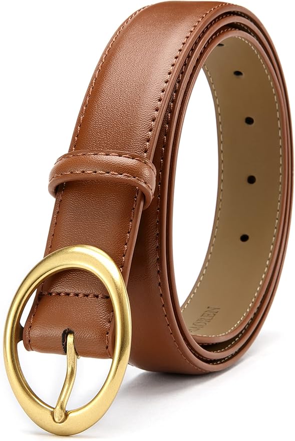 Womens Belt - CR Leather Belt Women Casual for Jeans Pants Dress - Belts with Gold Buckle for Women Fashion