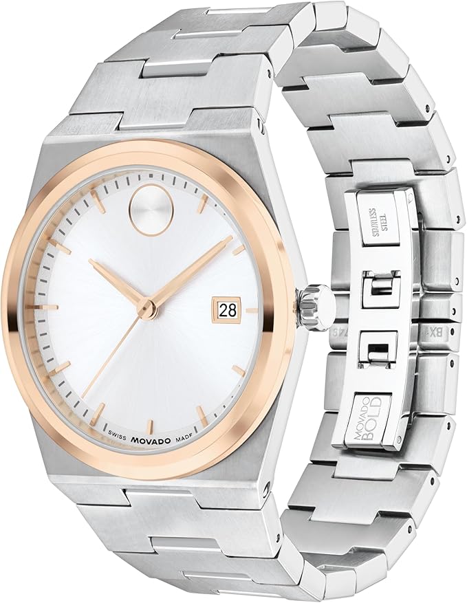 Movado Bold Quest Men's Sport Watch - Swiss Quartz Movement, Stainless Steel Link Bracelet - 5 ATM Water Resistance - Luxury Fashion Timepiece for Him - 40mm