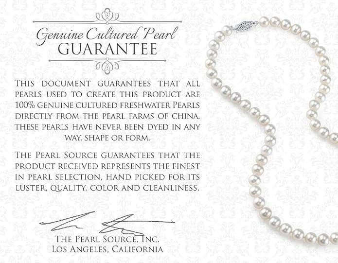 The Pearl Source 14K Gold 7-8mm AAA Quality White Freshwater Cultured Pearl Necklace for Women in 20" Matinee Length