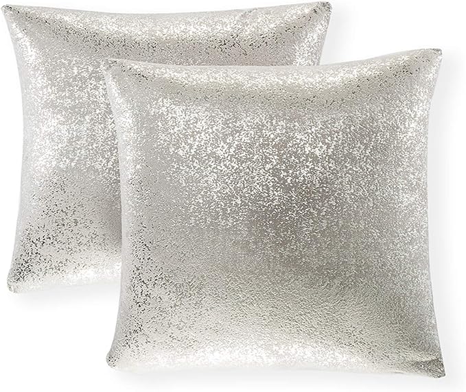 Set of 2 18 x18 Inch Throw Pillow Covers, Cushion Cases, Decorative Square Pillow Case, Slipover Pillowslip for Home Sofa Couch Chair Back Seat Bedroom Car, Gift(Silver-Light Gray)