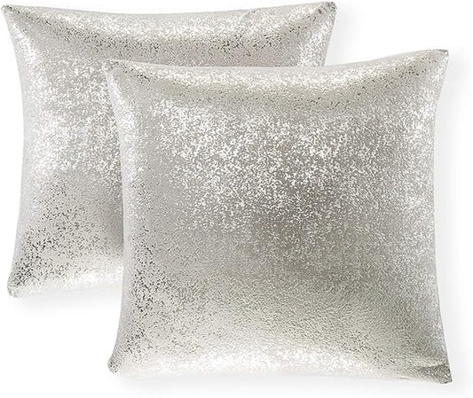 Set of 2 18 x18 Inch Throw Pillow Covers, Cushion Cases, Decorative Square Pillow Case, Slipover Pillowslip for Home Sofa Couch Chair Back Seat Bedroom Car, Gift(Silver-Light Gray)