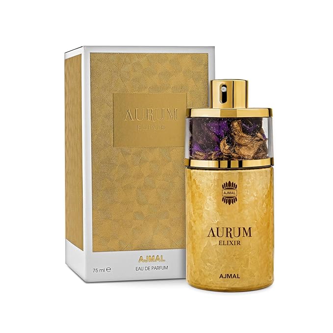 Ajmal Aurum Elixir Eau de Parfum for Women, 2.5 fl oz / 75 ml, Floral Fruity Gourmand Fragrance, Long Lasting Women’s Perfume, Made in Dubai