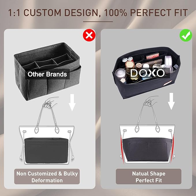 Doxo Purse Organizer Insert Handbag&Tote Large with Zipper Bag in Bag Fit Speedy 35 and Neverfull MM/Saint Louis PM & Base Shaper 2pc Set(Large-Black-Combination)