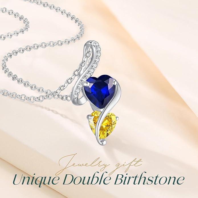 LOUISA SECRET Unique Double Heart Necklace Gifts for Wife Women, 925 Sterling Silver Tiny Birthstone Pendant Jewelry Gift for Her Girlfriend Mom Valentine's Day Anniversary Mother's Day Birthdays & Christmas