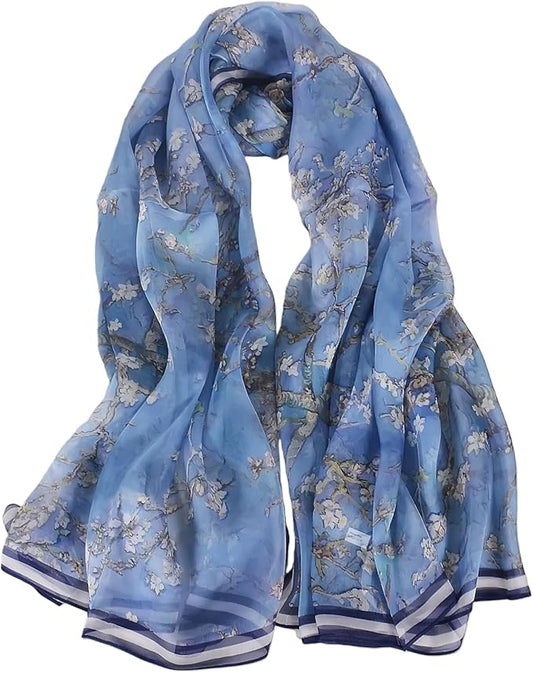 100% Mulberry Silk Women's Neck Silk Scarf-Lightweight Shawl,FLoral Print Beach Silk Wrap-Scarves for Photography