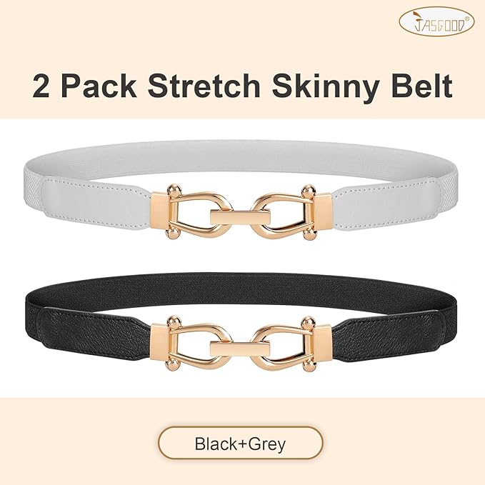 JASGOOD Women Stretchy Waist Belt Retro Elastic Skinny Belt for Ladies with Gold Buckle
