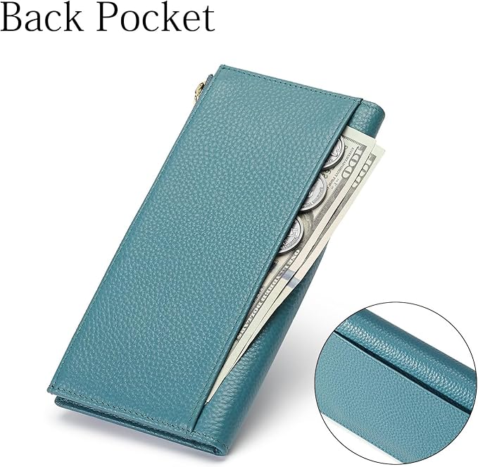 Slim Blue Wallet for Women, RFID Blocking Genuine Leather Bifold with Secure Zippered Coin Pocket (Blue)